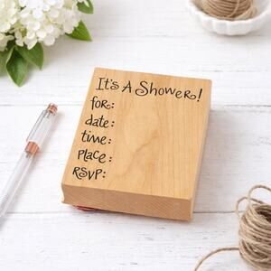 Baby Shower Invitation Rubber Stamp “It’s A Shower!” RSVP Date Time Place